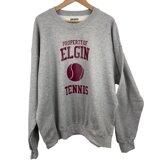 Property Of Elgin Tennis Vintage Gildan Gray Crewneck Sweatshirt Mens Size XL - Picture 1 of 6
